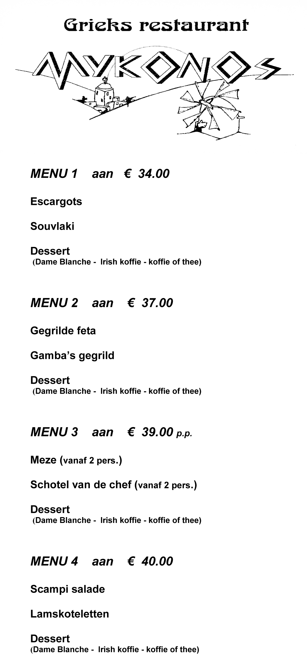 Menu's MYKONOS